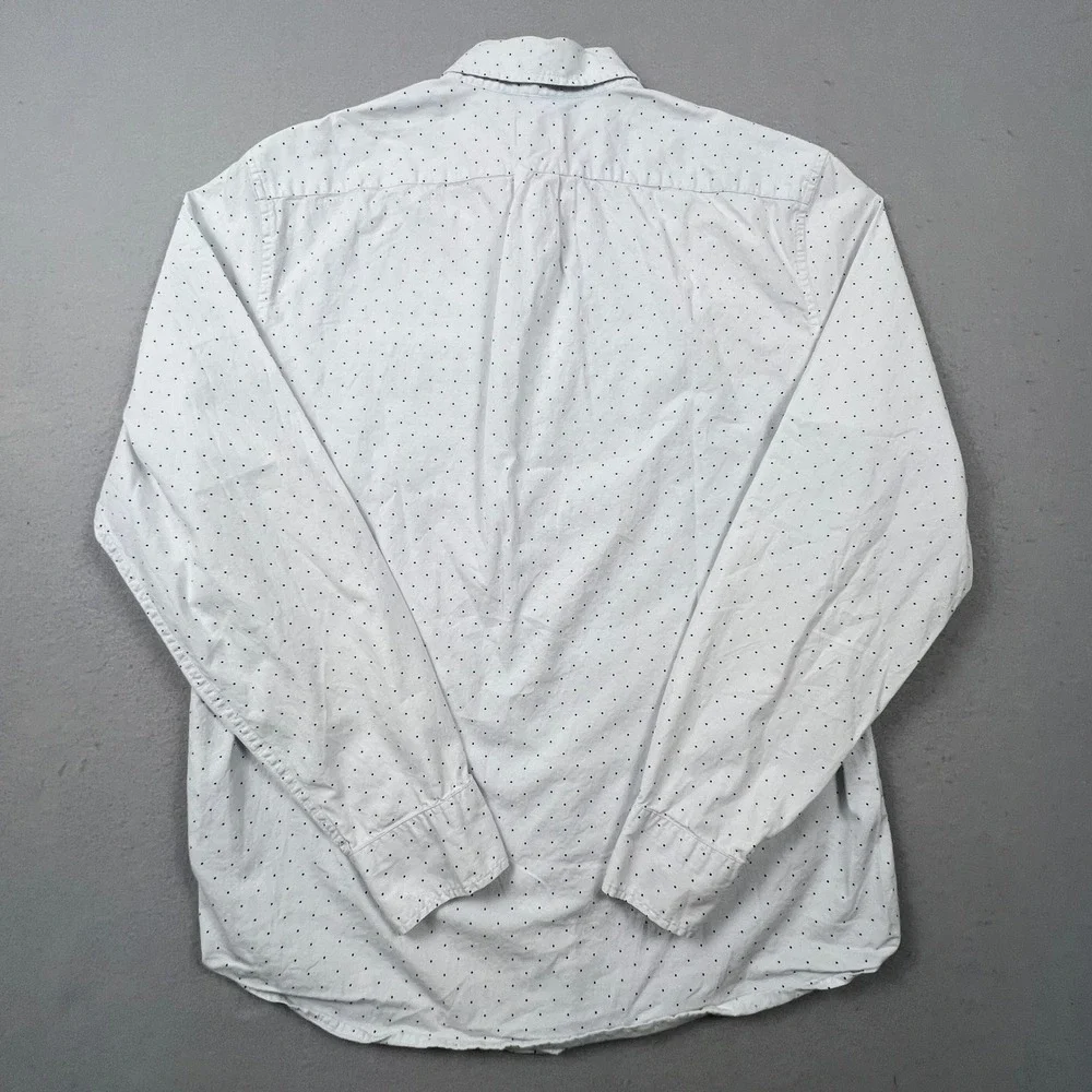 J. Crew Button Down Shirt Mens M White Polka Dot Secret Wash Stretch Classic Fit